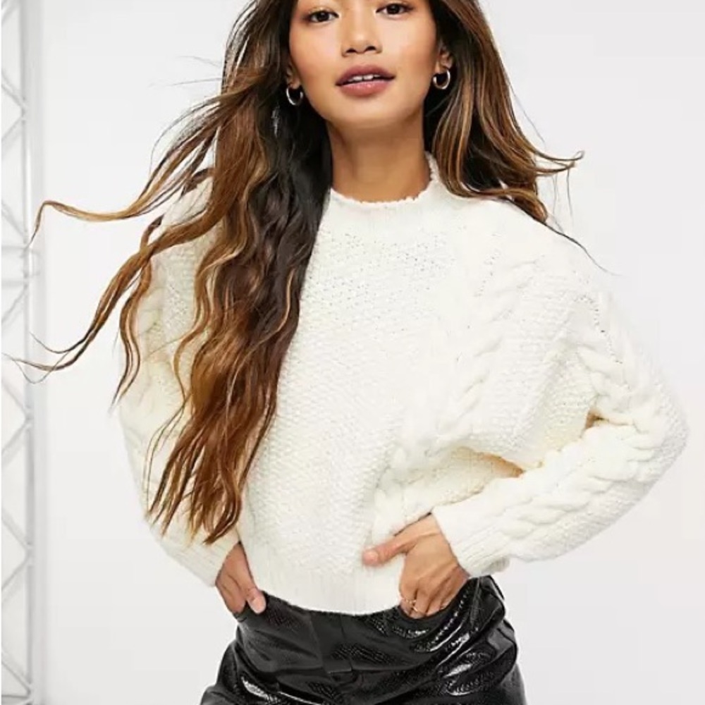 MANGO off white cable knit sweater